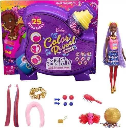 Barbie Color Reveal Glitter 25 sorpresas - Cabello Morado