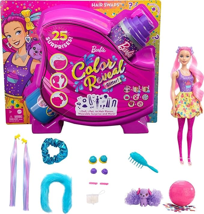 Barbie Color Reveal Glitter 25 sorpresas - Cabello Rosa