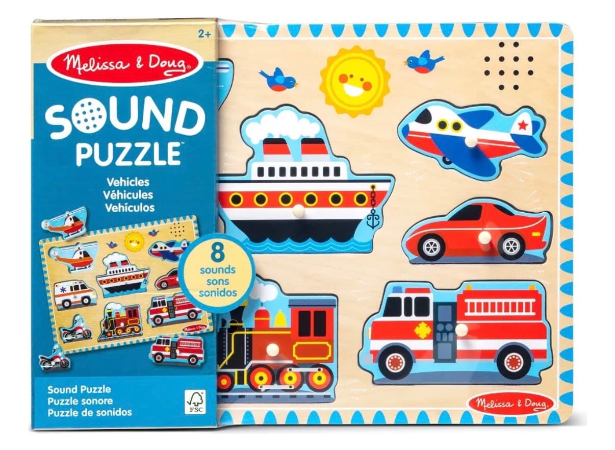 Melissa & Doug - Rompecabezas de Madera con Perilla y Sonido 8 piezas