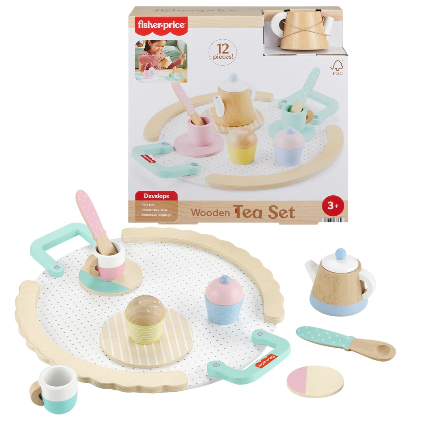 Fisher-Price Set de Té de Madera 12 Piezas