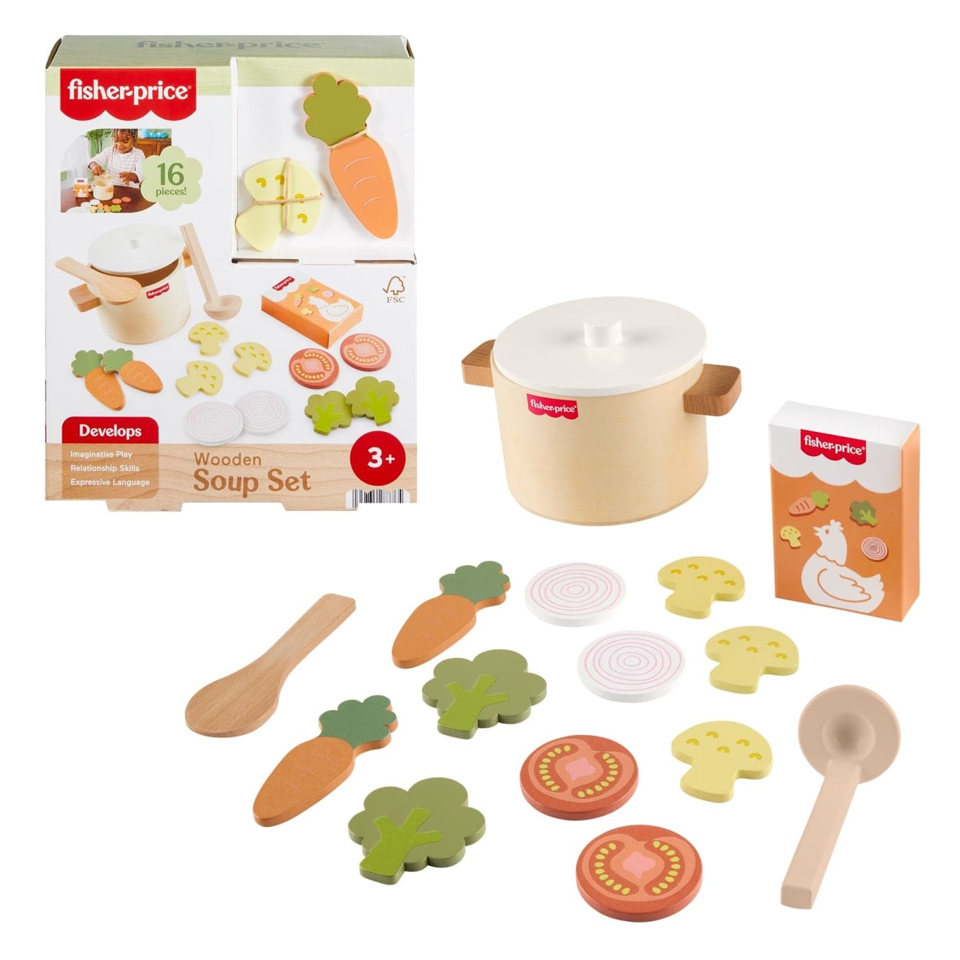 Fisher-Price Tiny Garden Set de Sopa de Vegetales de Madera 16 Piezas