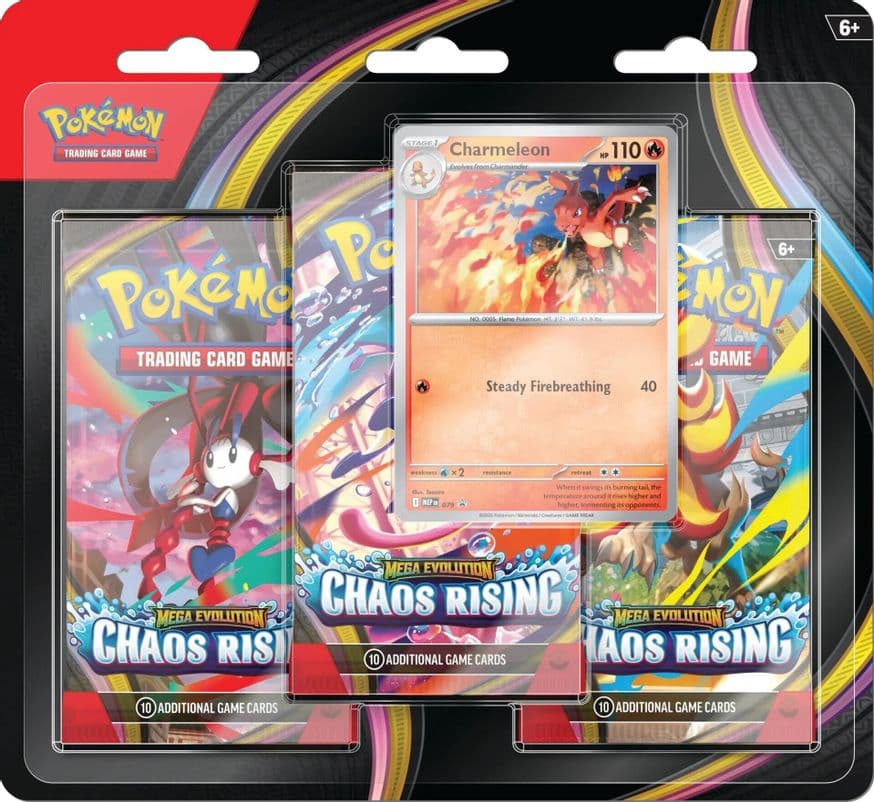 Pokémon TCG: Mega Evolution—Chaos Rising 3-Pack Blister (Inglés)